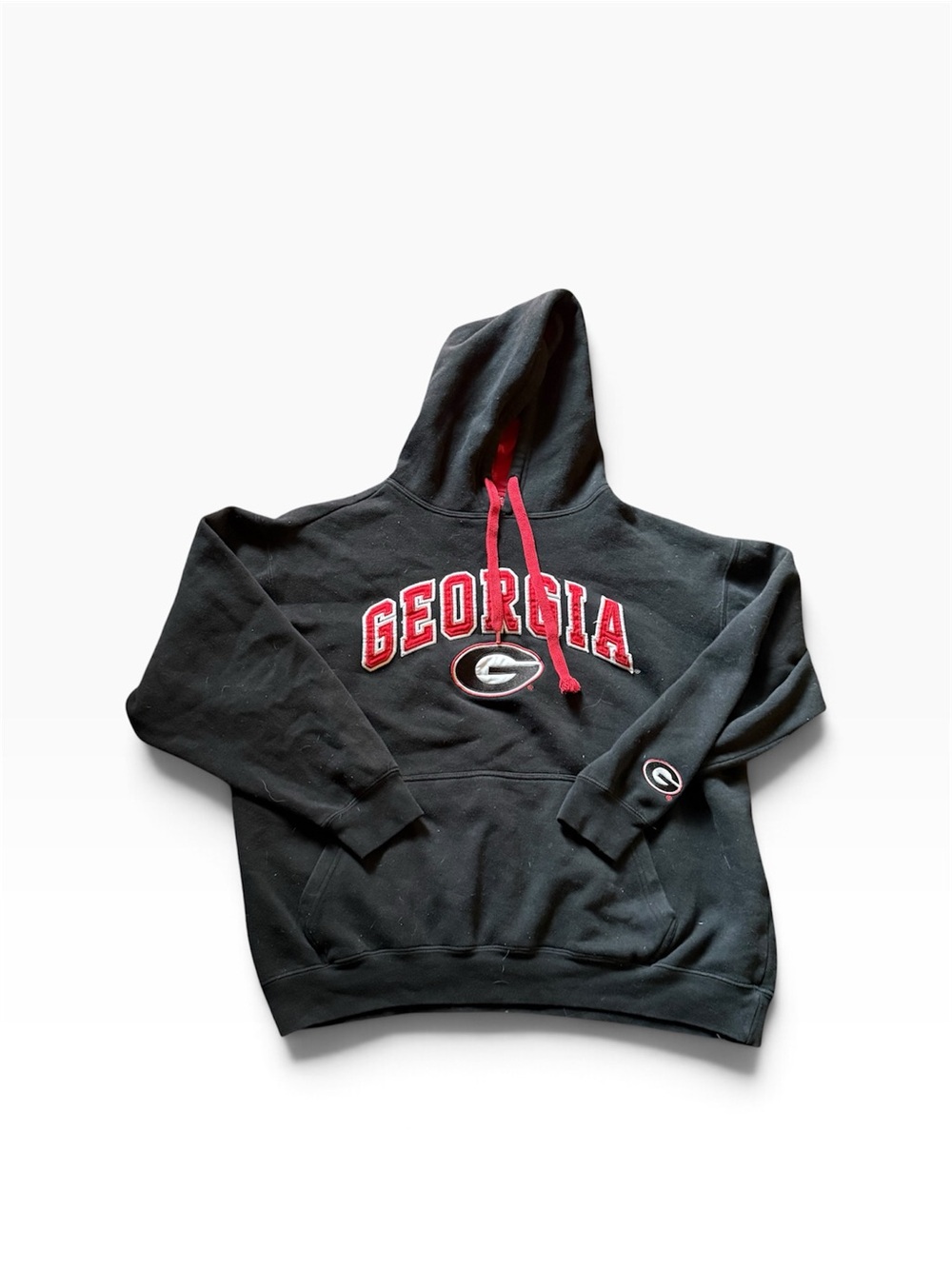 Black Georgia Pullover Hoodie with Red Accents